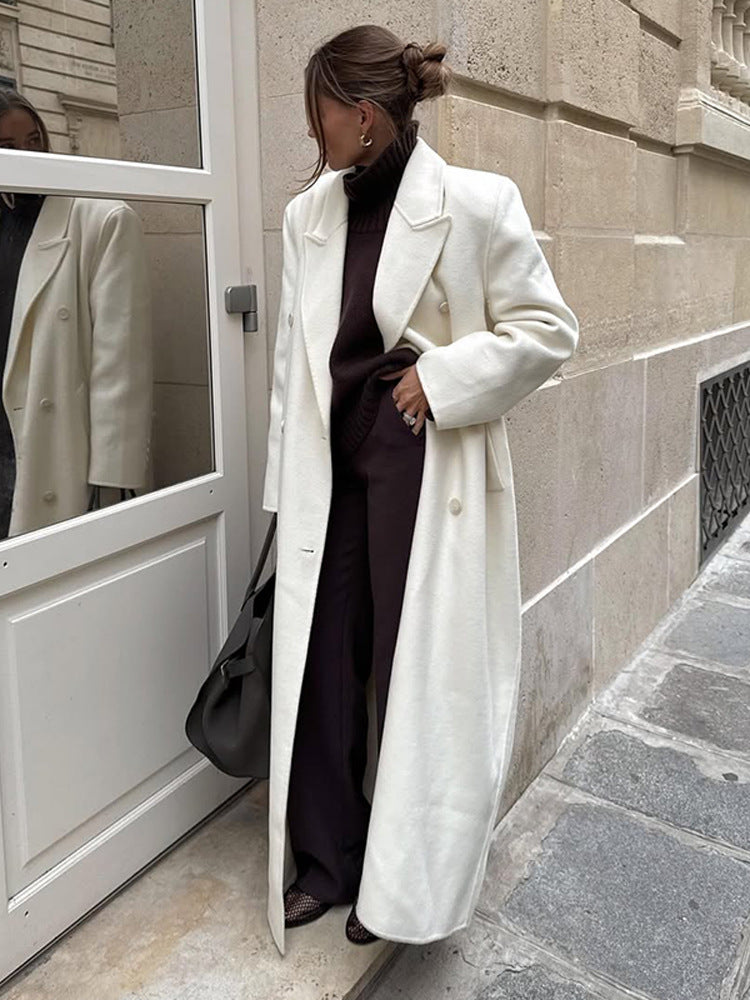 Damen Maxilanger doppelreihiger Wollmix-Mantel mit Oversize-Schnitt und Reverskragen Drune