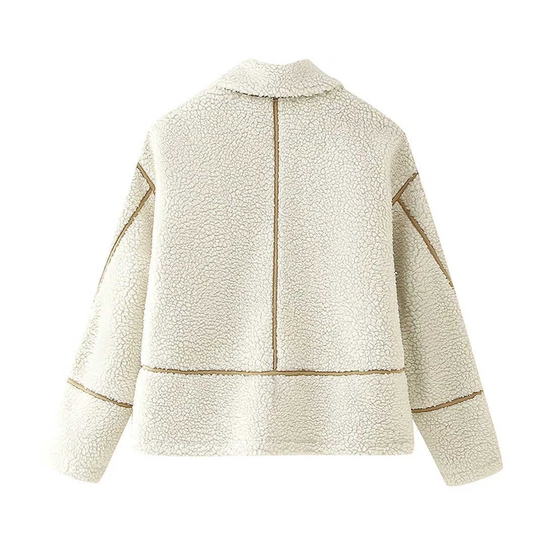 Damen nan kuschelige Teddyjacke mit Reißverschluss, Stehkragen und aufgesetzten Taschen Drune