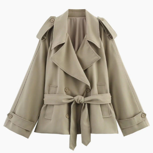 Damen 20+ kurzer doppeltreihiger Trenchblouson mit Taillengürtel und Epauletten Drune