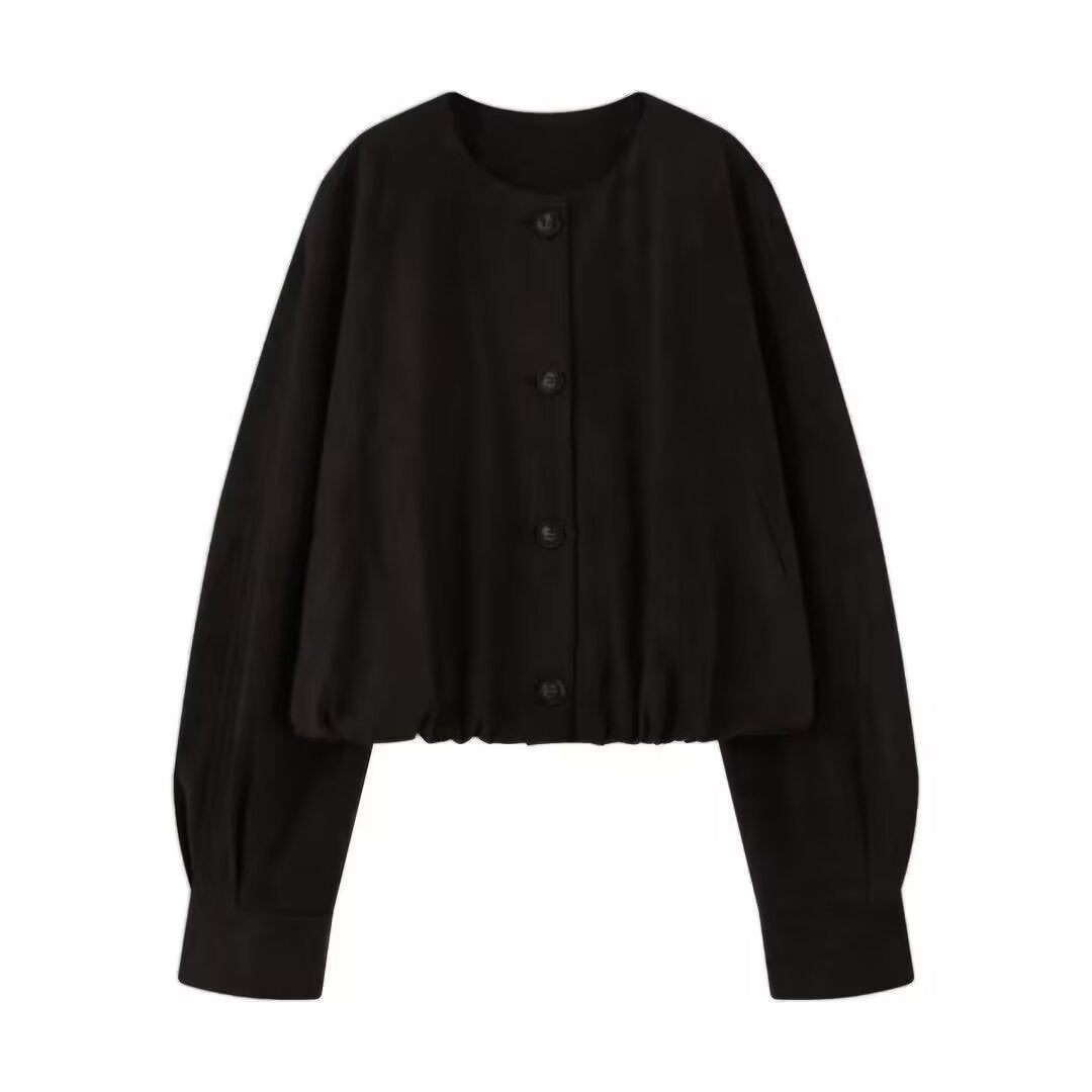 Damen Kurze Blousonjacke im Cropped-Look mit Rundhalsausschnitt und Ballonärmeln Drune