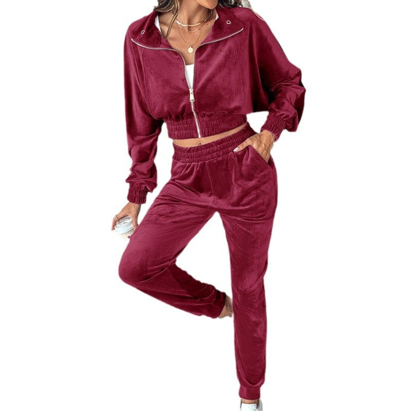 Damen Trainingsanzug mit cropped Jacke und elastischem Bund Drune