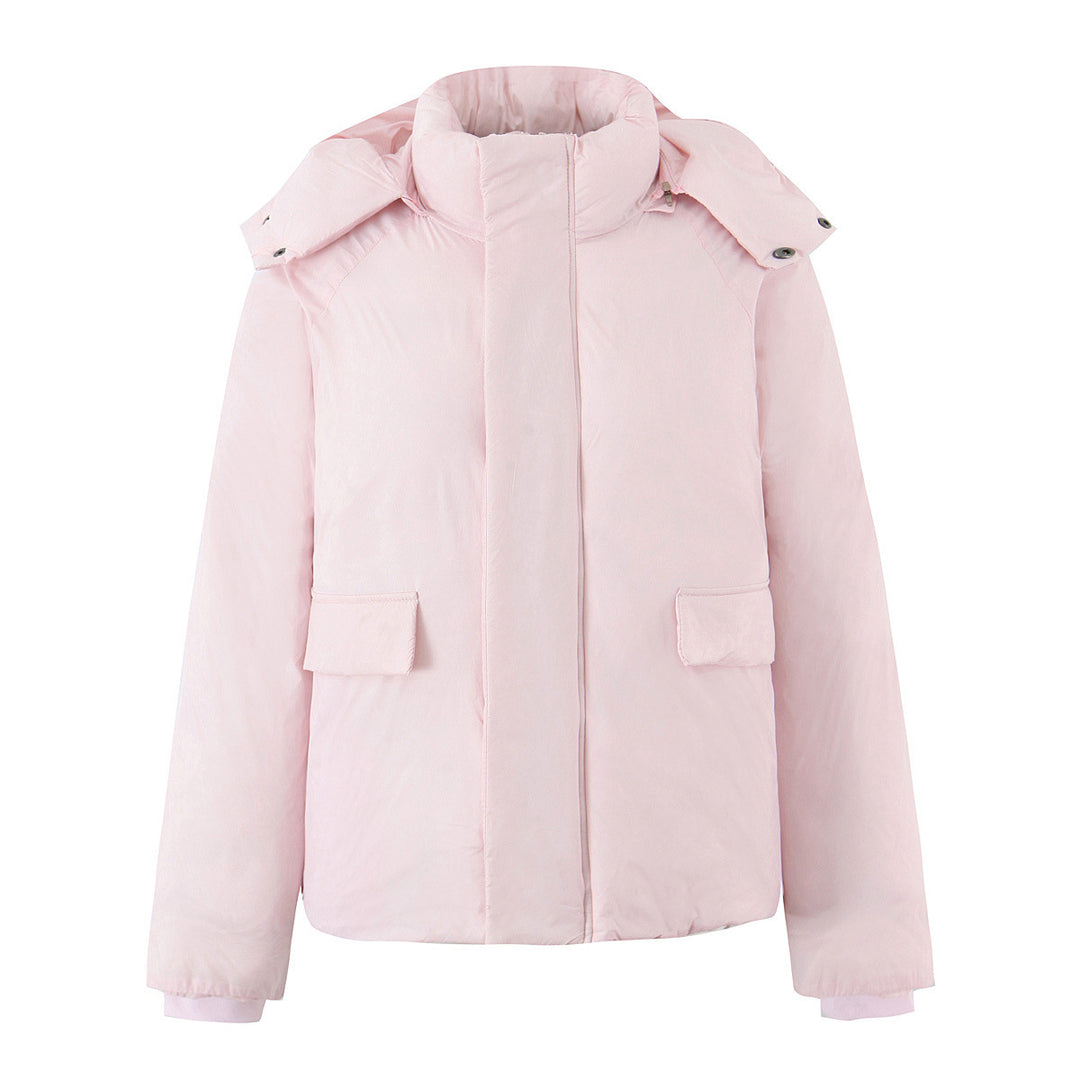 Damen Kurze boxy Funktionsjacke mit Kapuze, wattierter Isolierung und diagonalen Reißverschlusstaschen Drune