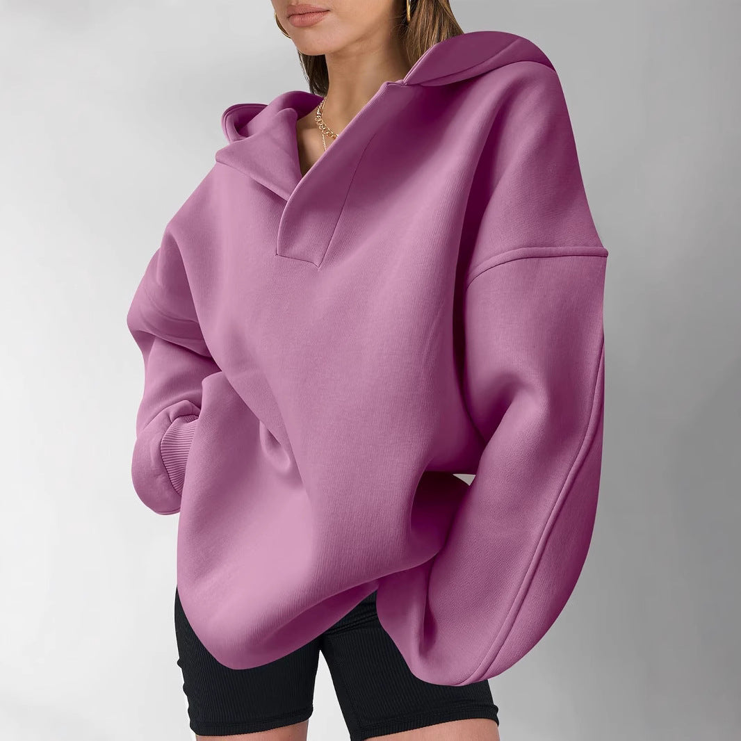 Damen Oversized Kapuzenpullover mit modischem Kragen und voluminösen Ärmeln Drune