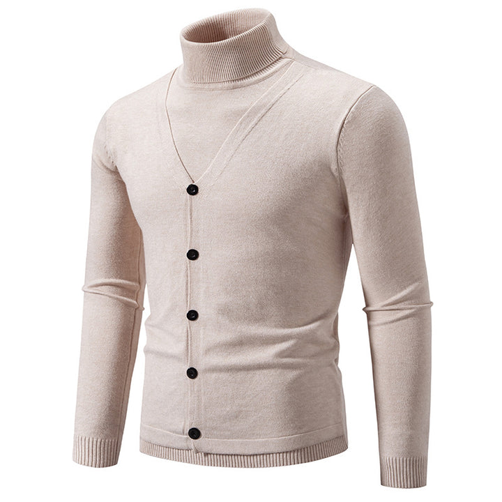 Herren eleganter Rollkragenpullover mit knöpfbaren Frontdetails und feiner Strickstruktur Drune