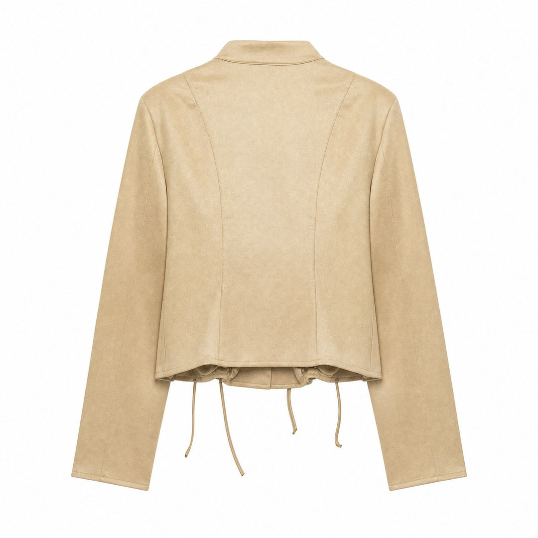 Damen Veloursleder-Kurzjacke mit Schnürung und Stehkragen Drune