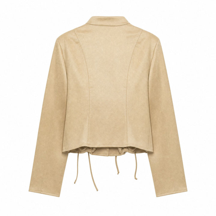 Damen Veloursleder-Kurzjacke mit Schnürung und Stehkragen Drune