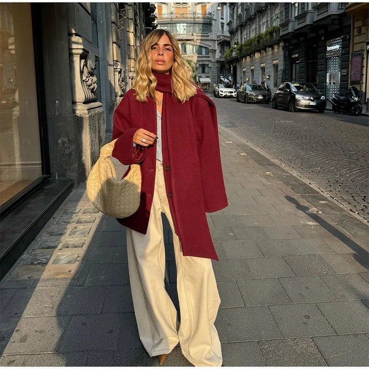 Damen Elegante Oversize-Jacke mit hohem Kragen und Taschen Drune