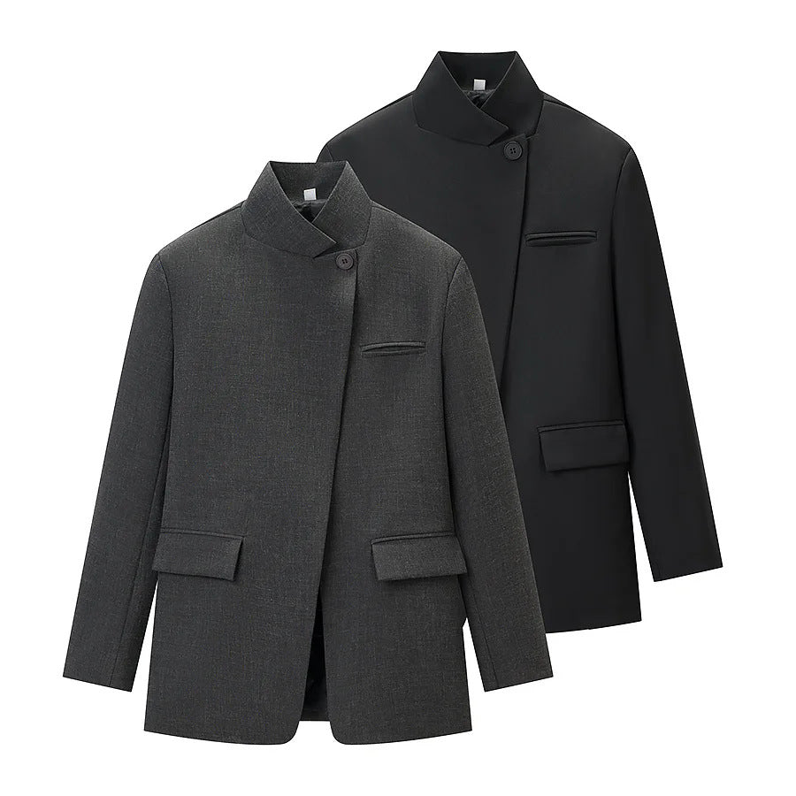 Herren nan kurzer Mantel mit Stehkragen asymmetrischer Knopfleiste und Pattentaschen Drune