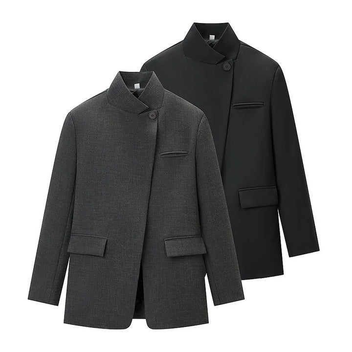 Herren nan kurzer Mantel mit Stehkragen asymmetrischer Knopfleiste und Pattentaschen Drune