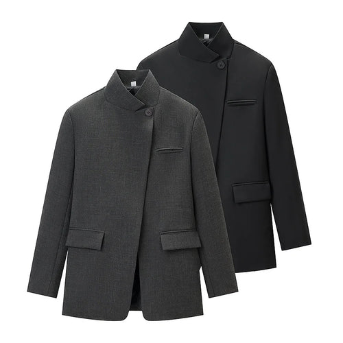 Herren nan kurzer Mantel mit Stehkragen asymmetrischer Knopfleiste und Pattentaschen Drune