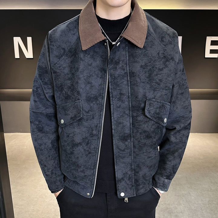 Herren Oversize Velours‑Optik Übergangsblouson mit Hemdkragen, Reißverschluss & elastischem Saum Drune
