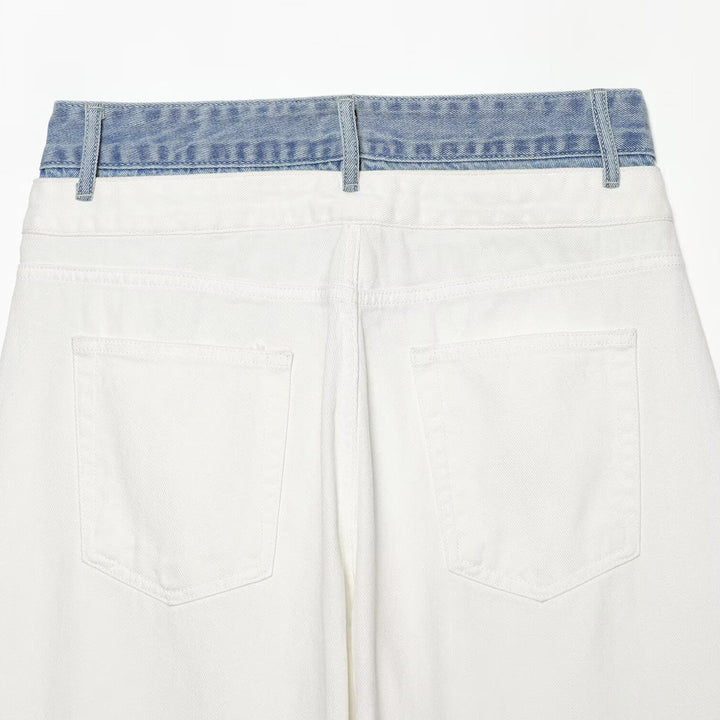Damen High‑Waist Culotte-Jeans mit weitem Bein und kontrastierendem Jeansbund Drune