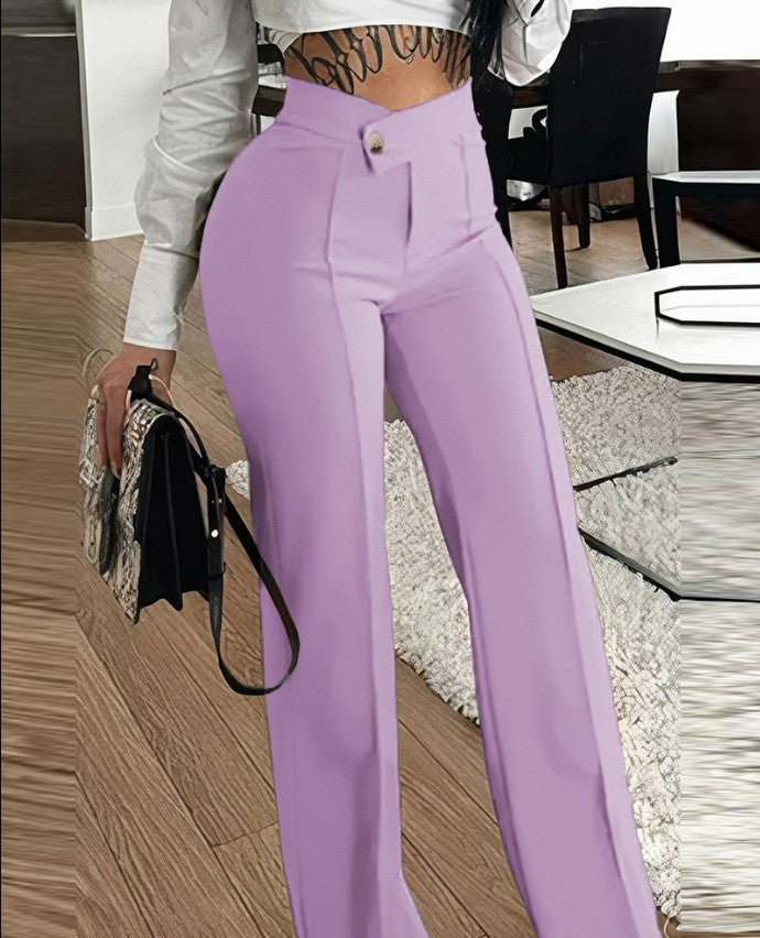 Damen Elegante hohe Taille Hose mit dekorativen Knopfdetails Drune
