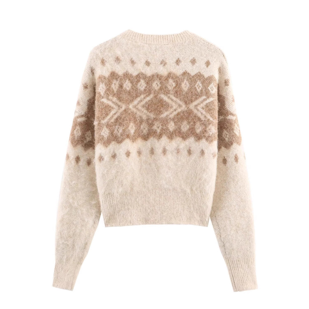 Damen Flauschiger Strickpullover mit Norwegermuster und kastiger Passform Drune