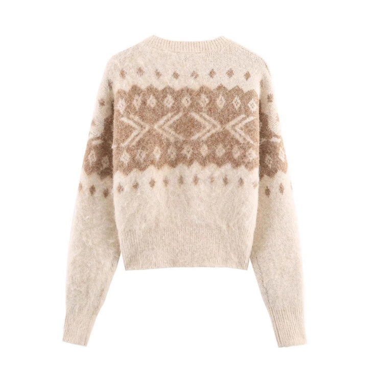 Damen Flauschiger Strickpullover mit Norwegermuster und kastiger Passform Drune