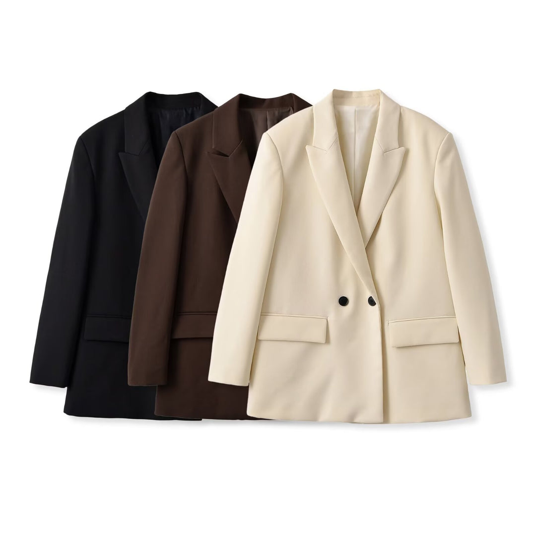 Damen Longline-Blazer mit verlängertem Schnitt, Doppelknopf und Pattentaschen Drune