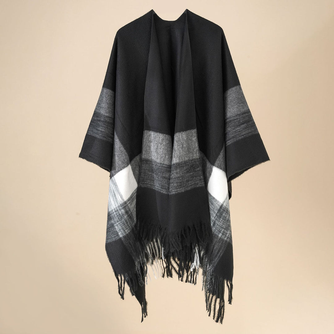 Damen Weichfallender Wollmix-Poncho mit Fransen Drune