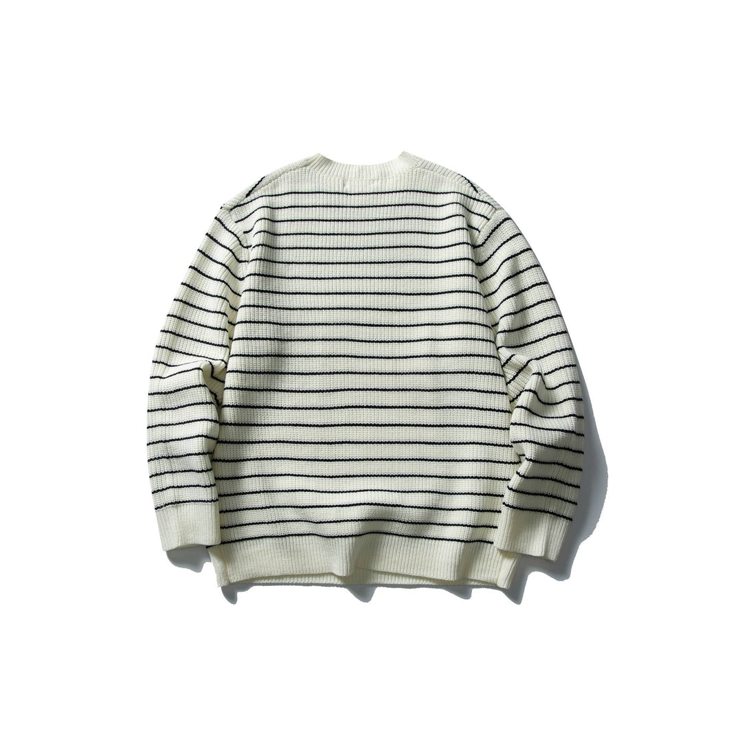 Unisex Gestreifter Strickpullover im Breton‑Look mit grober Rippstruktur und Rundhalsausschnitt Drune