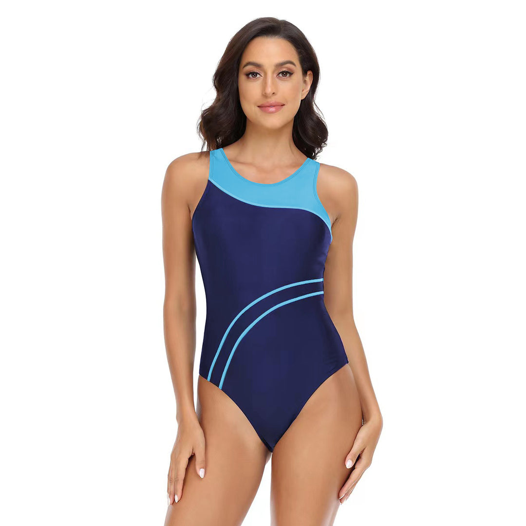Damen Sportlicher Einteiler Badeanzug mit modischem Farbkontrast Drune