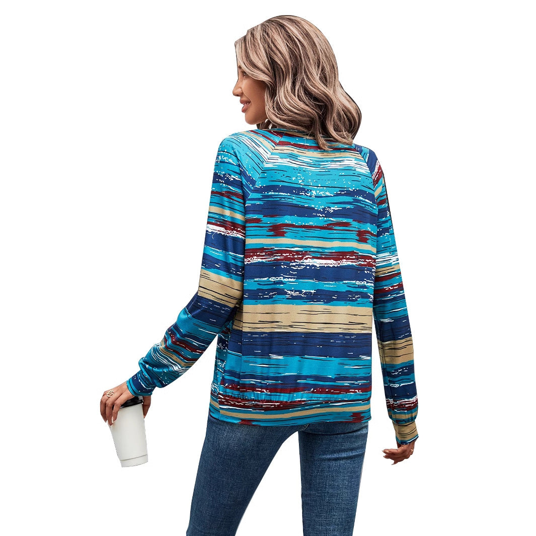 Damen gemusterter Langarm-Pullover mit kreativen Knopfdetails Drune