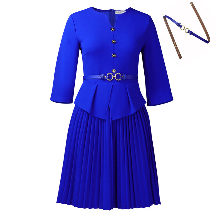 Damen Plissee Kleid mit taillierter Bluse und modischem Gürtel Drune