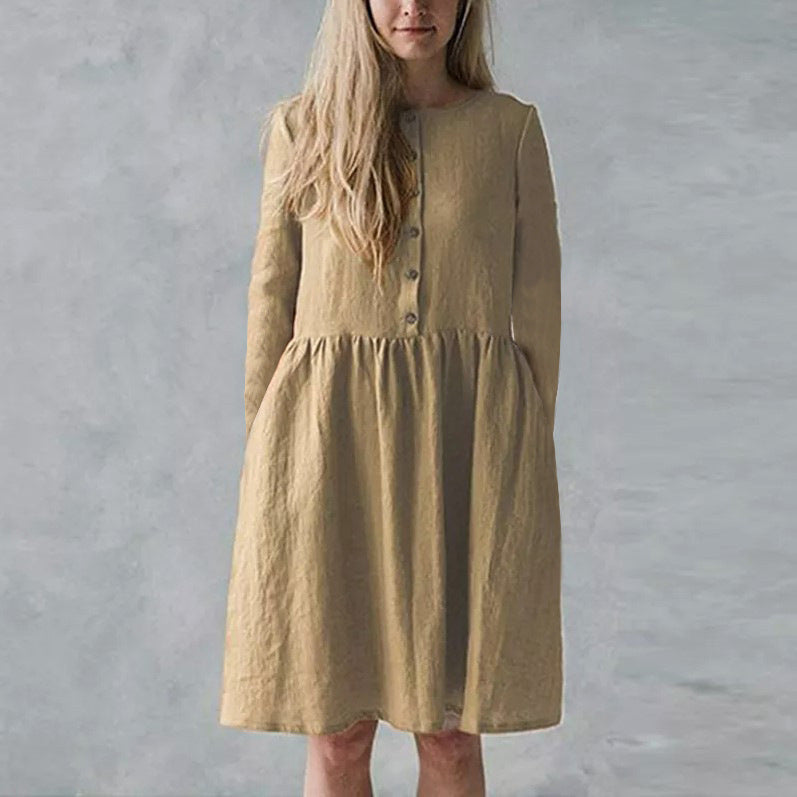 Damen lässiges Freizeitkleid mit Knopfverschluss und voluminösem Rock Drune