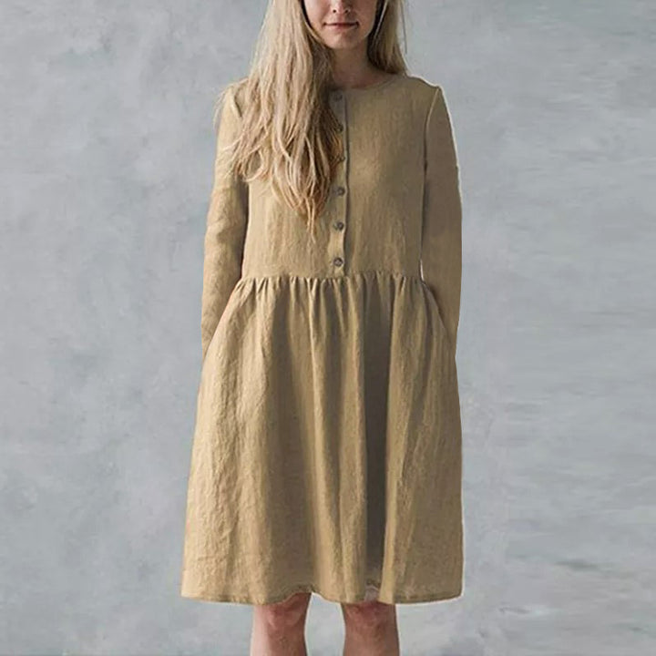 Damen lässiges Freizeitkleid mit Knopfverschluss und voluminösem Rock Drune