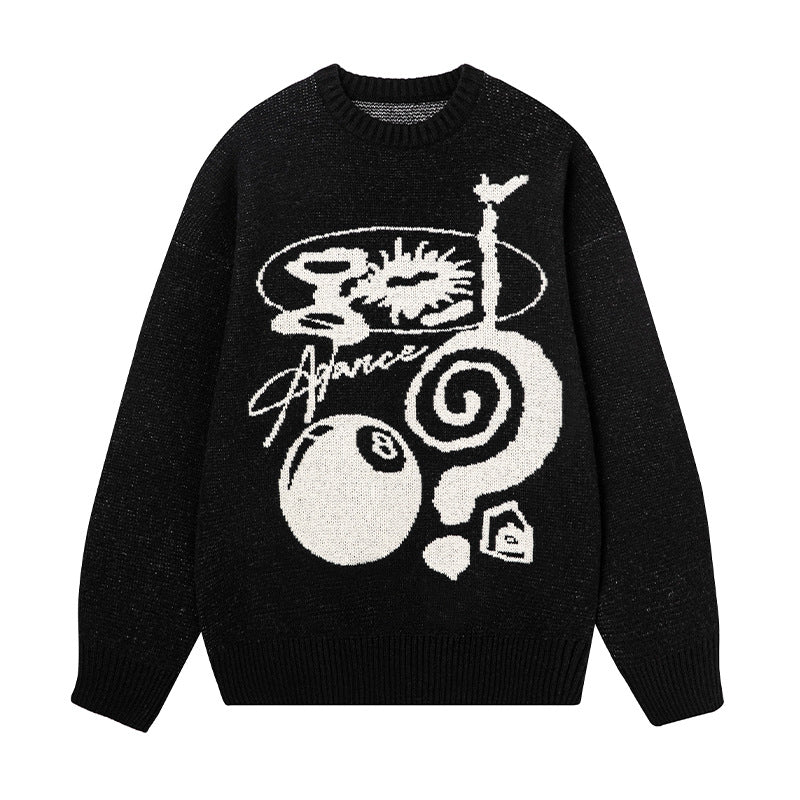 Unisex Oversize Strickpullover mit Kontrastintarsien und Rundhalsausschnitt Drune