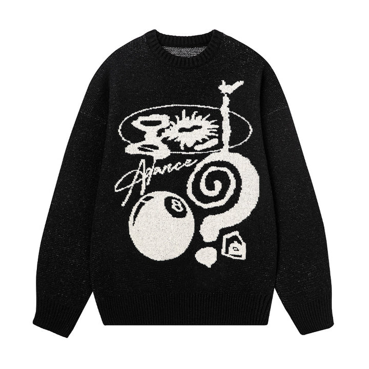 Unisex Oversize Strickpullover mit Kontrastintarsien und Rundhalsausschnitt Drune