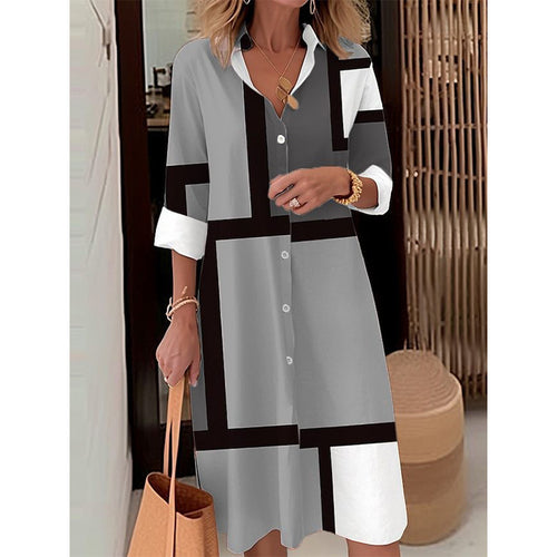Damen Hemdblusenkleid mit modernem geometrischen Muster Drune
