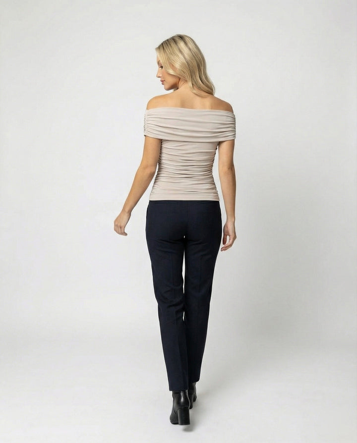 Damen figurbetontes schulterfreies Top mit Drapierung und seitlicher Raffung Drune