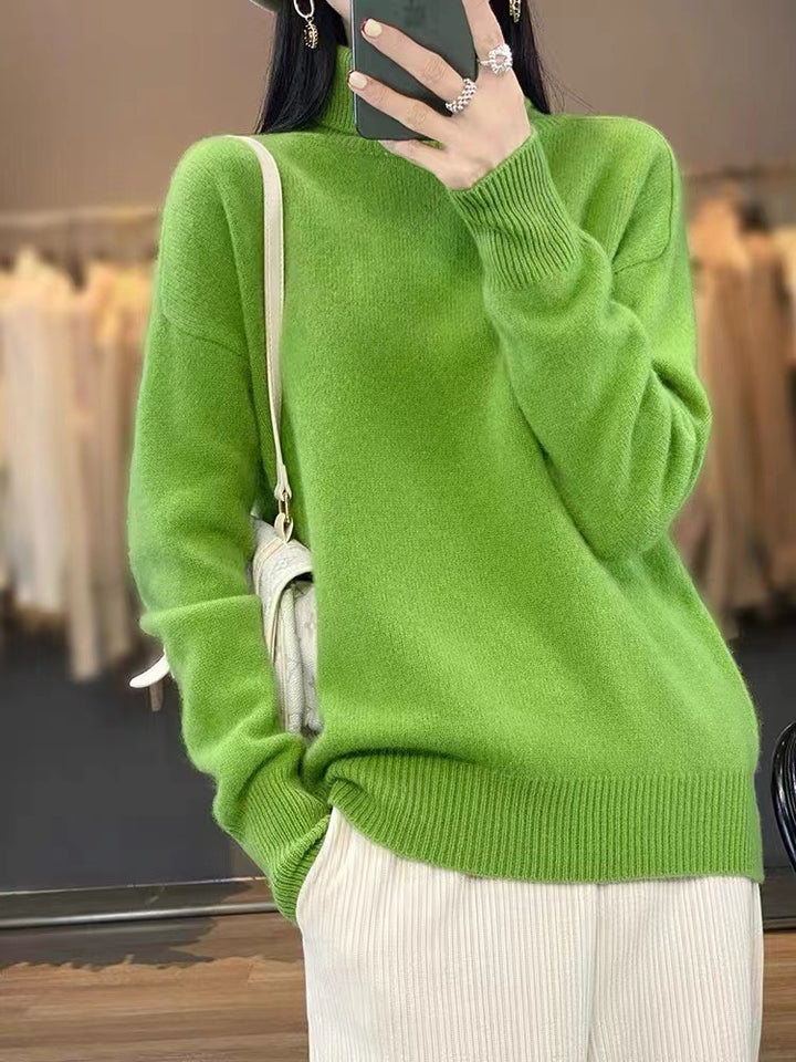 Damen Oversize Feinstrickpullover mit hohem Rollkragen und Seitenschlitzen Drune