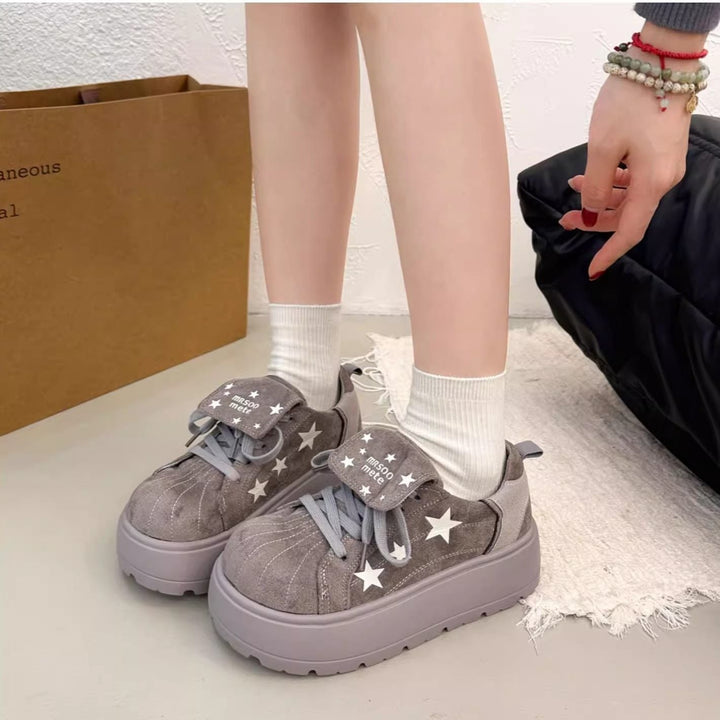 Damen Plateau-Sneaker mit verspielten Sternen- und Schleifendetails Drune
