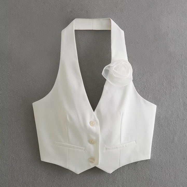 Damen Elegante Weste mit Blütenapplikation Drune