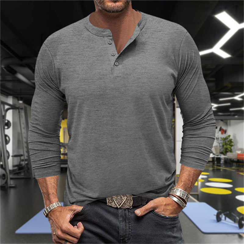Herren Langarm-Henley-Shirt aus atmungsaktiver Baumwollmischung Drune