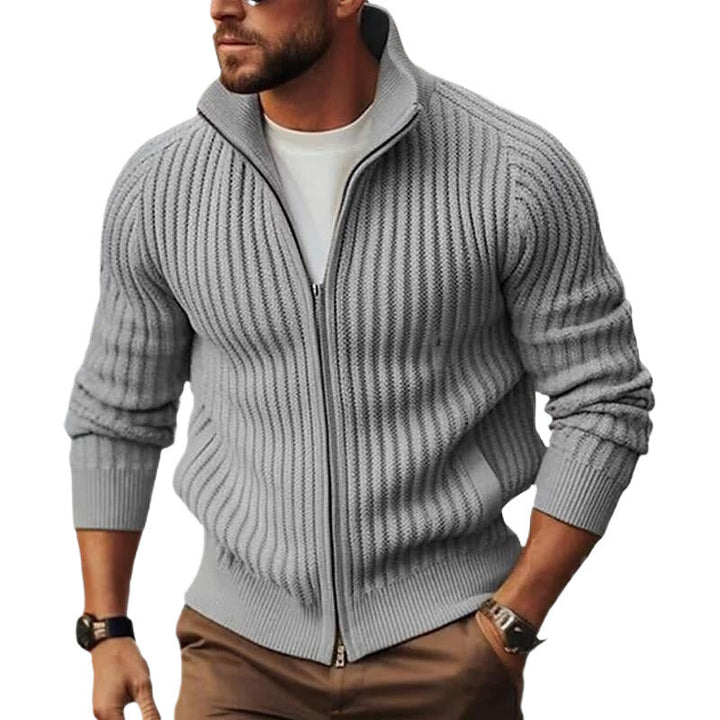 Herren Strickjacke mit modernen Rippdetails und durchgehendem Reißverschluss Drune