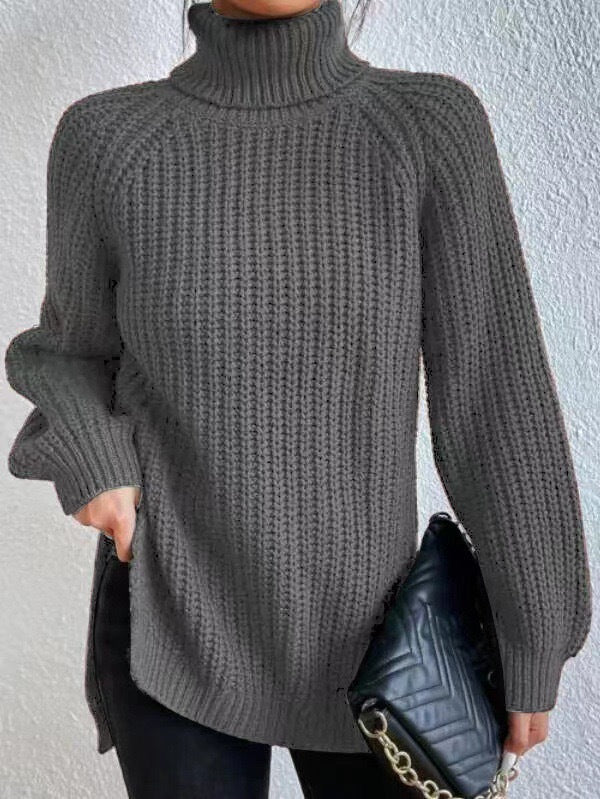 Damen Grobstrickpullover mit hohem Kragen und strukturiertem Muster Drune