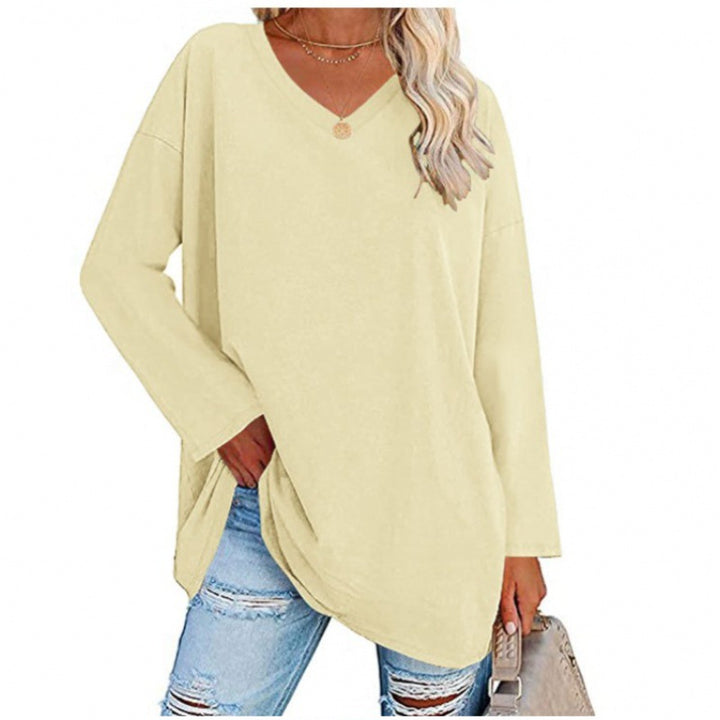 Damen Lässiges V-Ausschnitt Sweatshirt mit langen Ärmeln und asymmetrischem Saum Drune