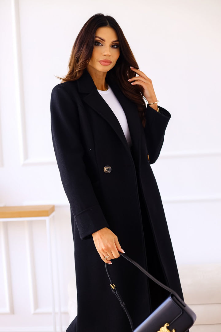 Damen Zeitloser Wollmantel mit elegantem Revers und praktischen Taschen Drune