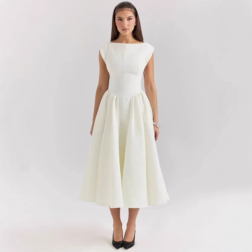 Damen Elegantes A-Linien Cocktailkleid mit Wasserfallausschnitt Drune