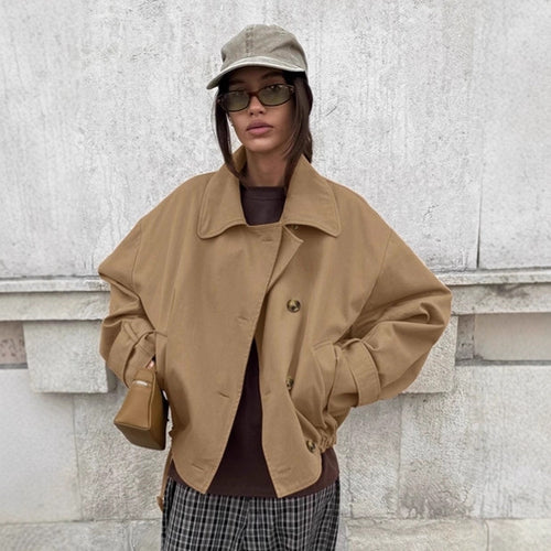 Damen oversized Wickeljacke mit lässigem Schnitt und praktischen Taschen Drune