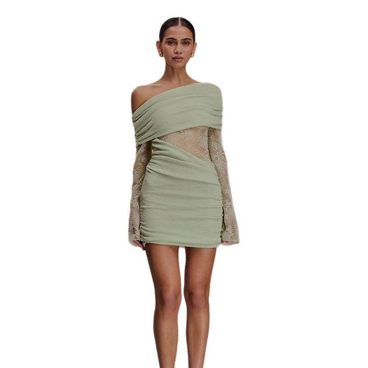 Damen elegantes Minikleid mit Spitzenärmeln Drune