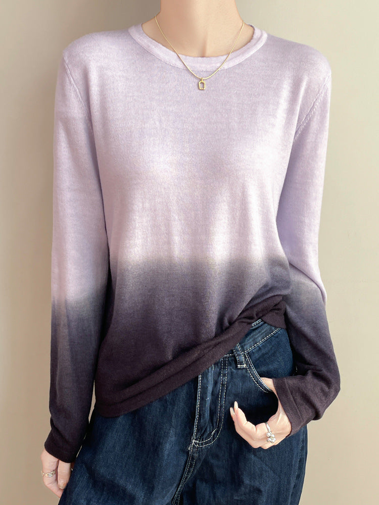 Damen Leichter Verlauf-Feinstrickpullover mit Rundhalsausschnitt und lockerer Passform Drune