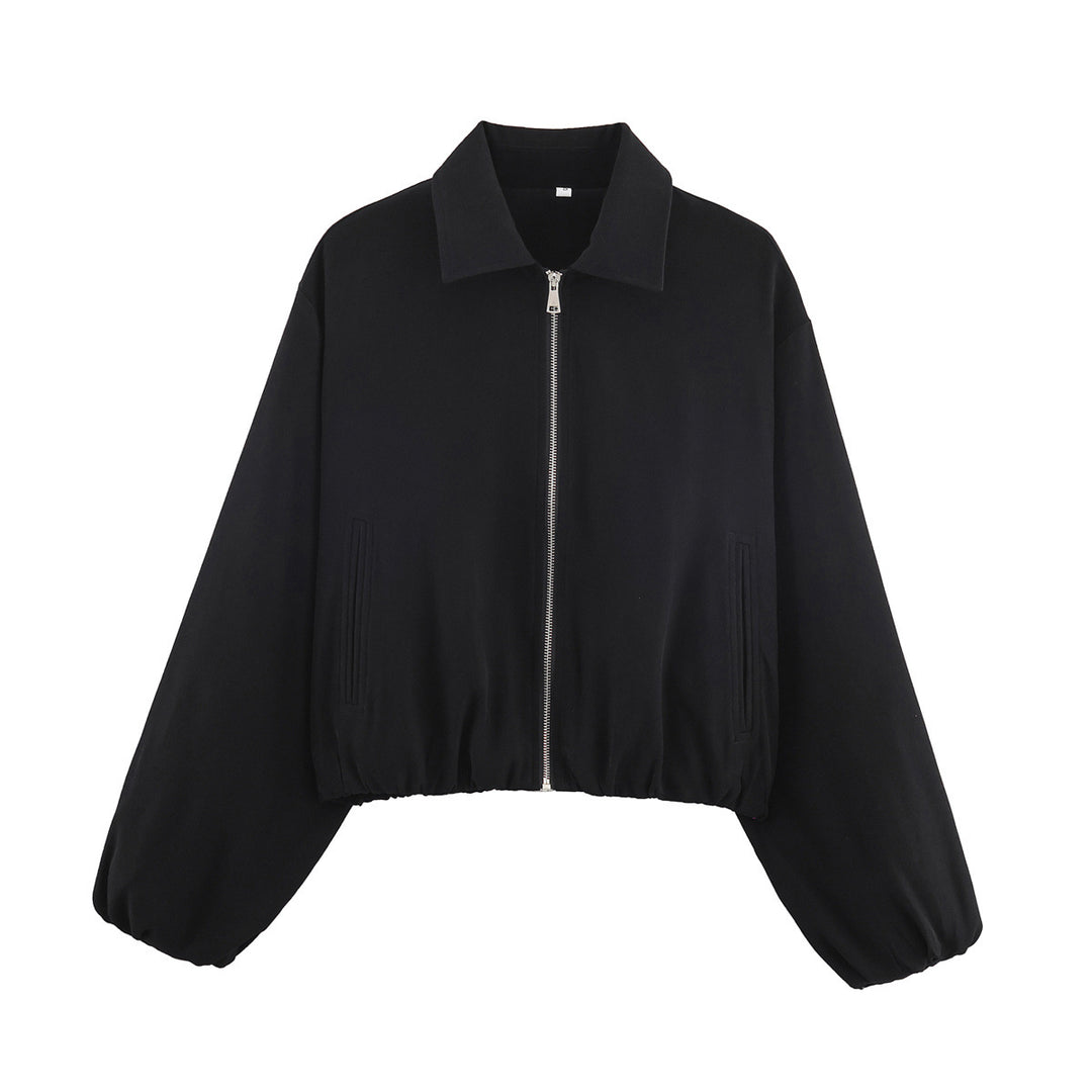 Damen Kurzjacke im Harrington‑Stil mit Polka‑Dot‑Muster, Ballonärmeln und elastischem Saum Drune
