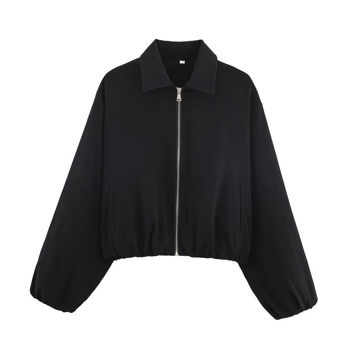 Damen Kurzjacke im Harrington‑Stil mit Polka‑Dot‑Muster, Ballonärmeln und elastischem Saum Drune