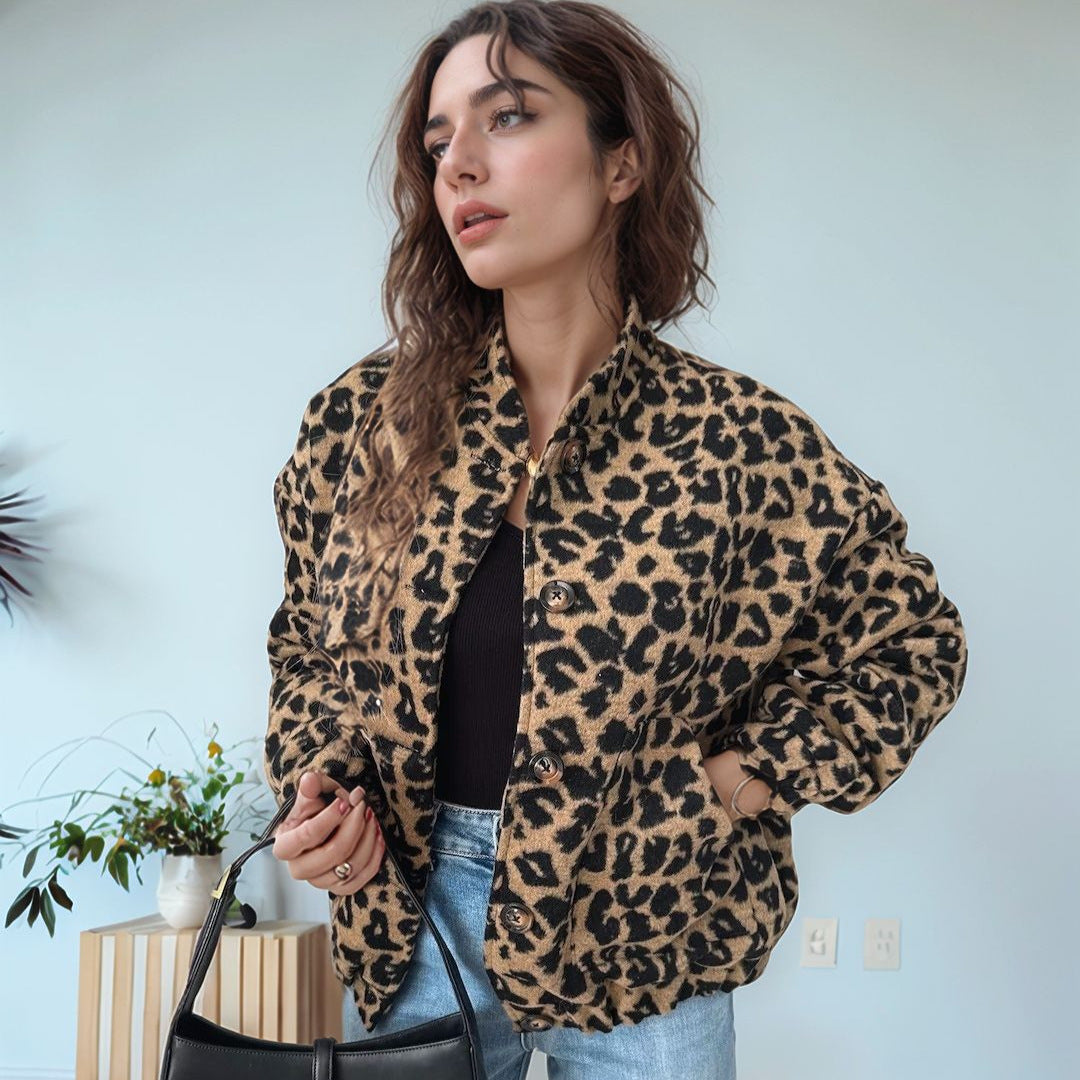 Damen modische Teddyjacke im Leopardenmuster Drune