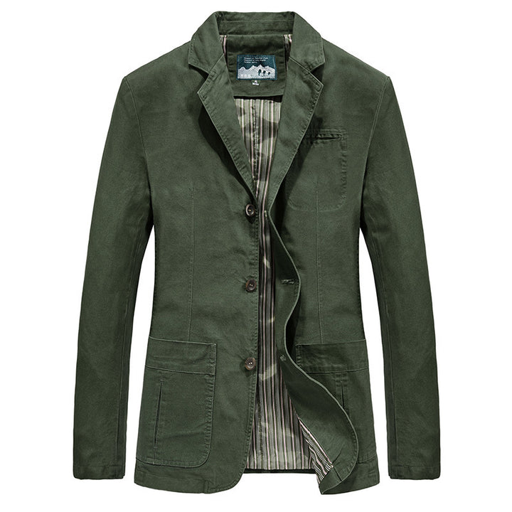Herren nan legeres Baumwoll-Twill Sakko mit aufgesetzten Taschen und gestreiftem Innenfutter Drune