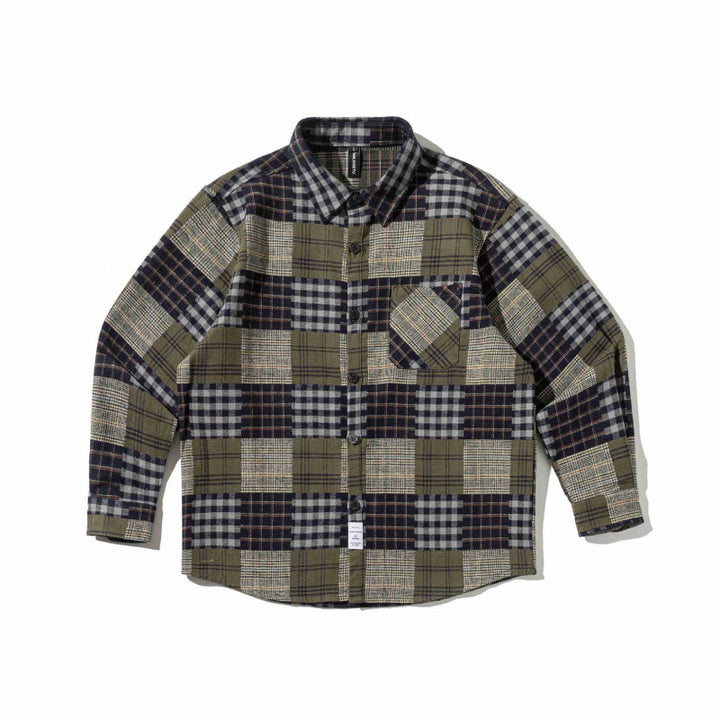 Unisex Kariertes Overshirt im Boxy‑Cut aus gebürstetem Flanell mit aufgesetzter Brusttasche Drune
