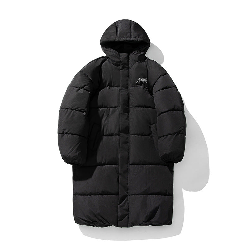 Unisex Langer Boxy‑Steppmantel mit Kapuze, Thermoisolierung und verstellbarem Saum Drune