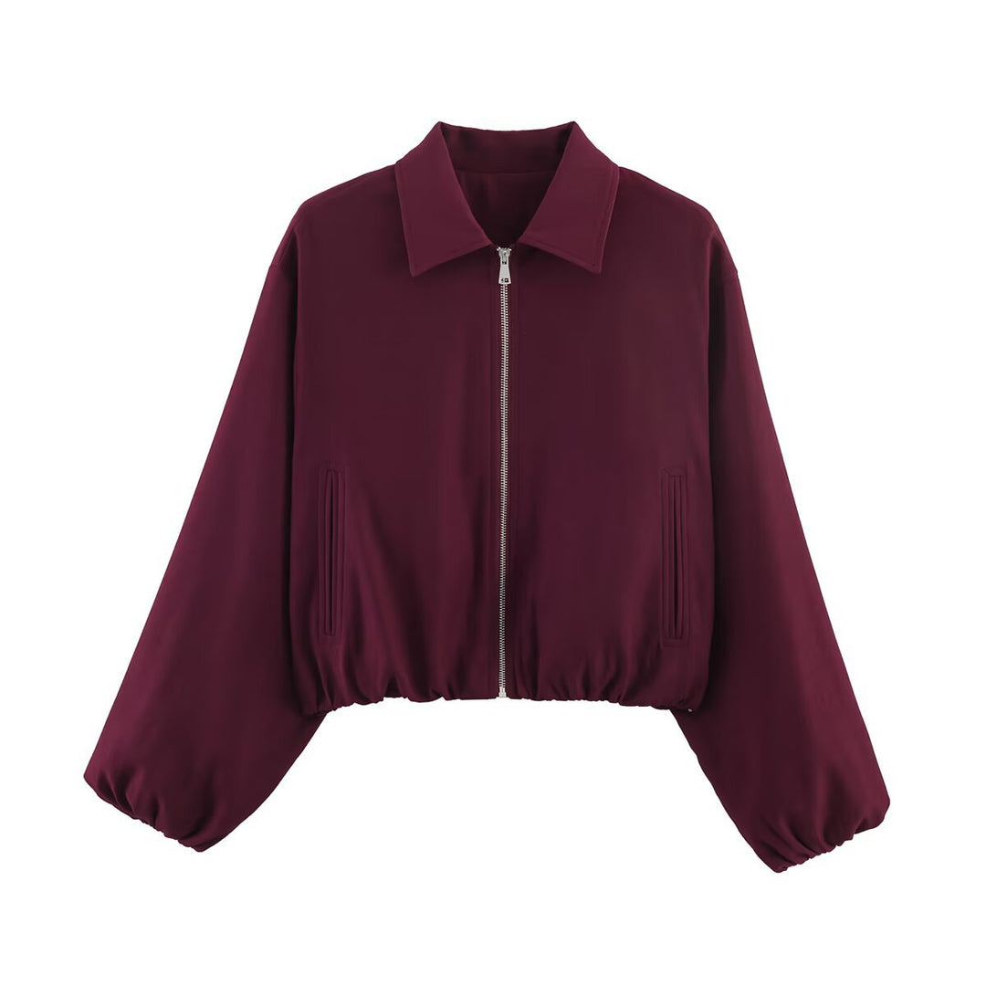 Damen Kurzjacke im Harrington‑Stil mit Polka‑Dot‑Muster, Ballonärmeln und elastischem Saum Drune